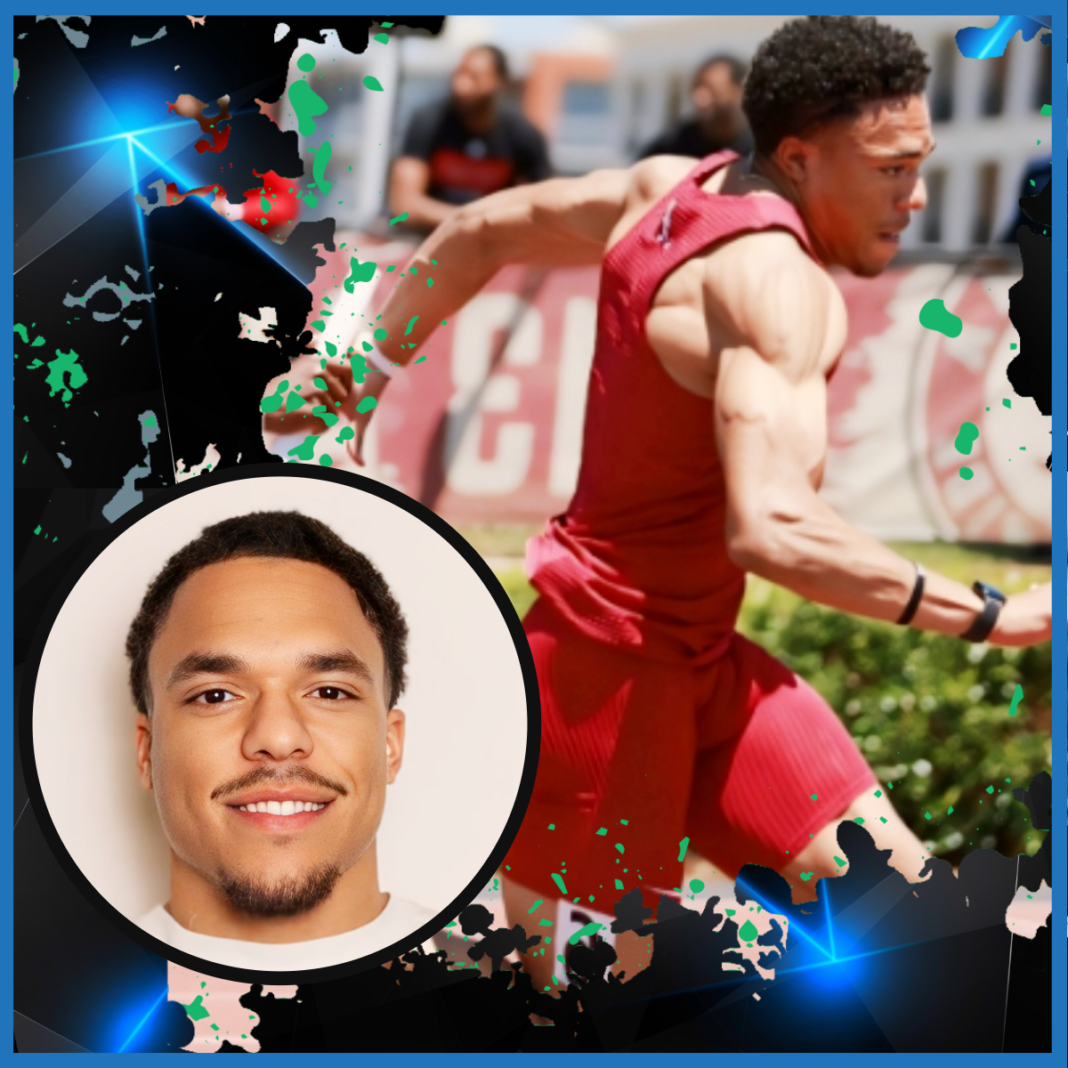 Image of Mason Phillips; Mason Phillips is a U.S. sprint sensation and All-American in track and field. As a 100 meter and 4x100 relay event champion with a personal best of 10.15s (2024)